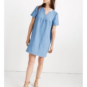 Madewell Denim Popover Dress Short Sleeve Newsom Wash Size Medium